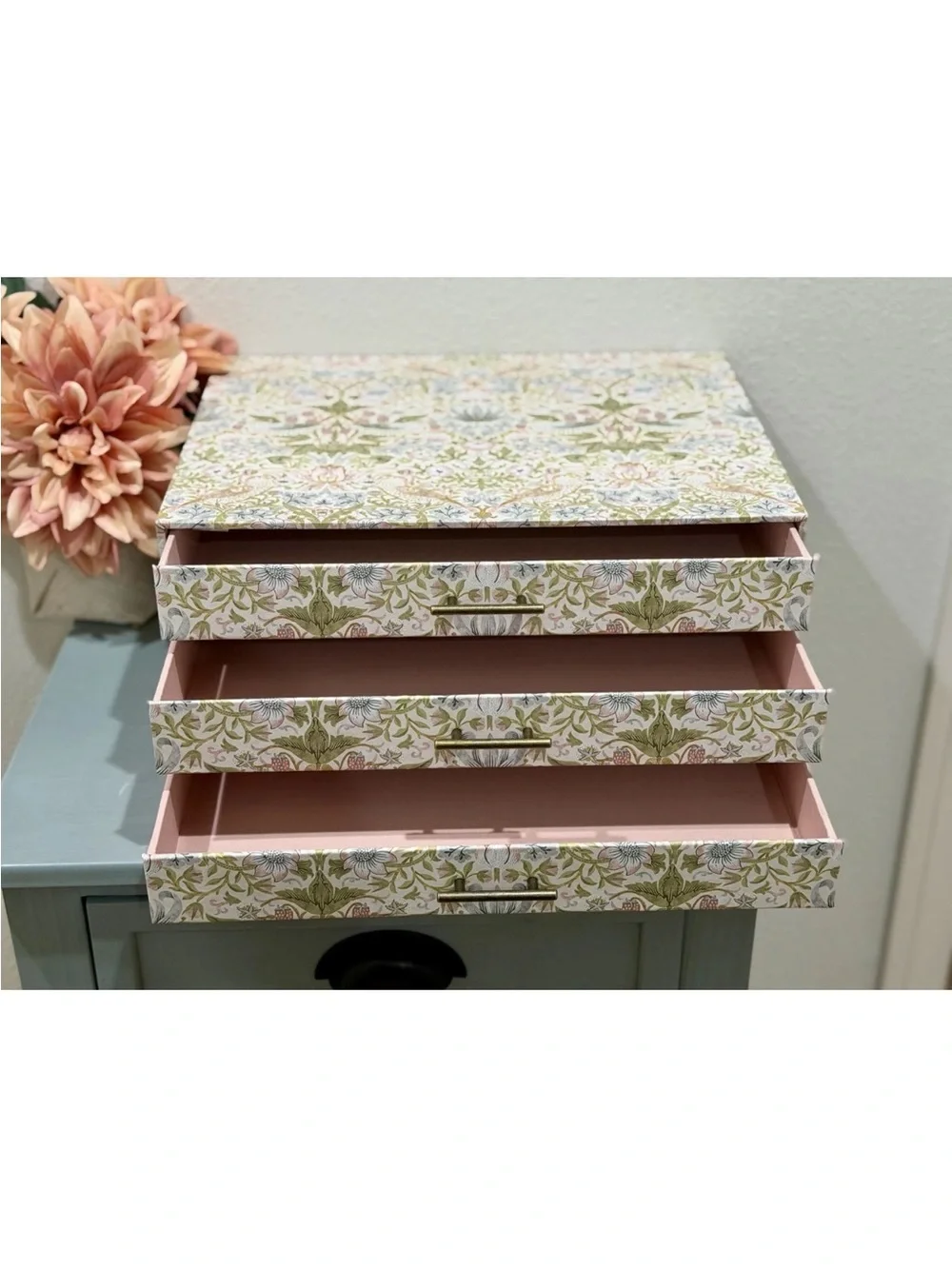 Morris and Co Strawberry Thief Desk Organizer Storage Box with 3 Drawers/ NEW